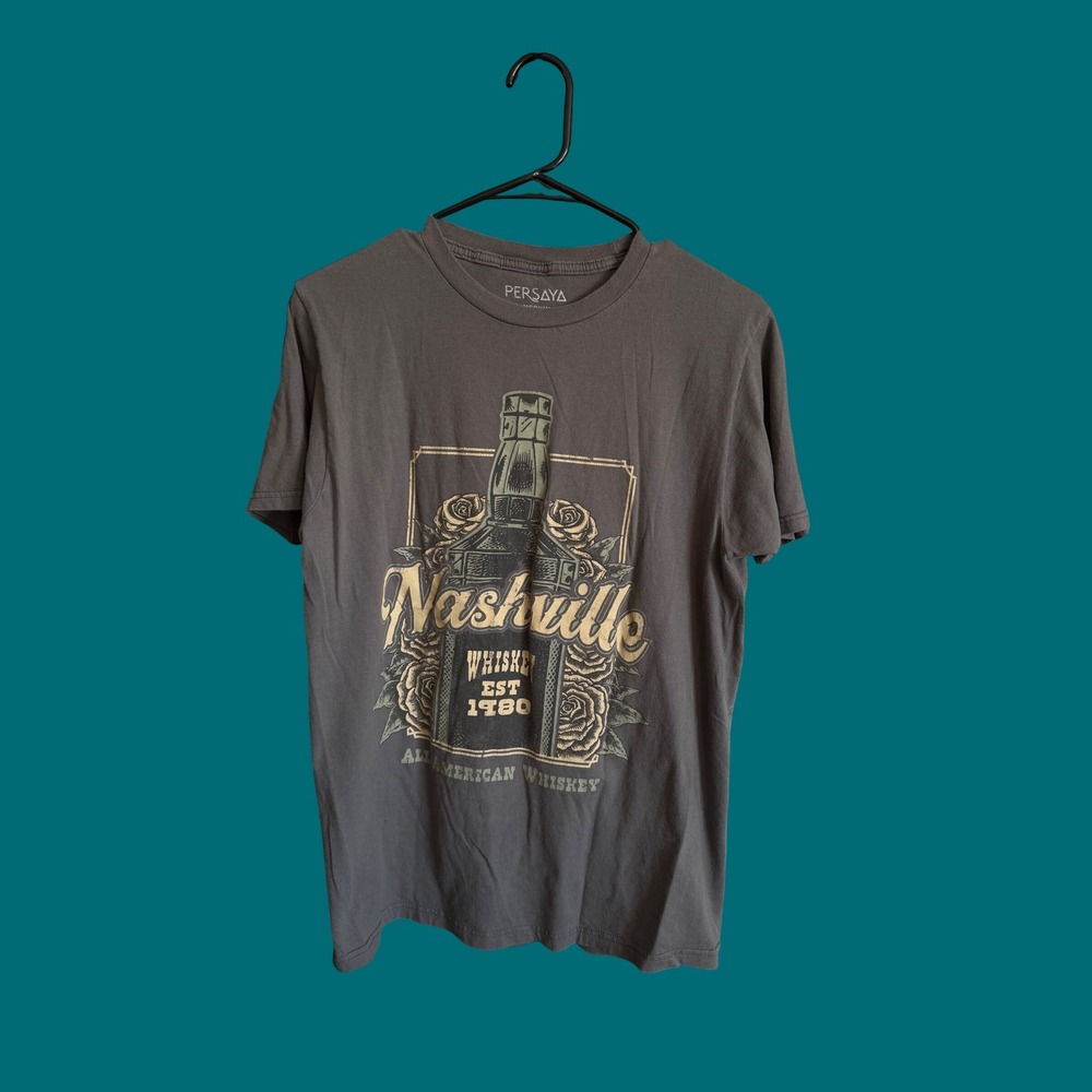 Persaya Nashville Whiskey Graphic Tee Charcoal Gray Mens Medium Short Sleeve
